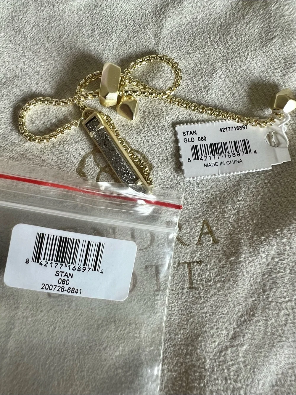 Kendra Scott Stan Gold Chain Bracelet with Platinum Drusy Bar